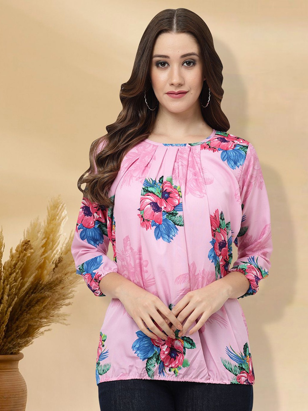 

BAESD Women Floral Printed Puff Sleeves Top, Pink