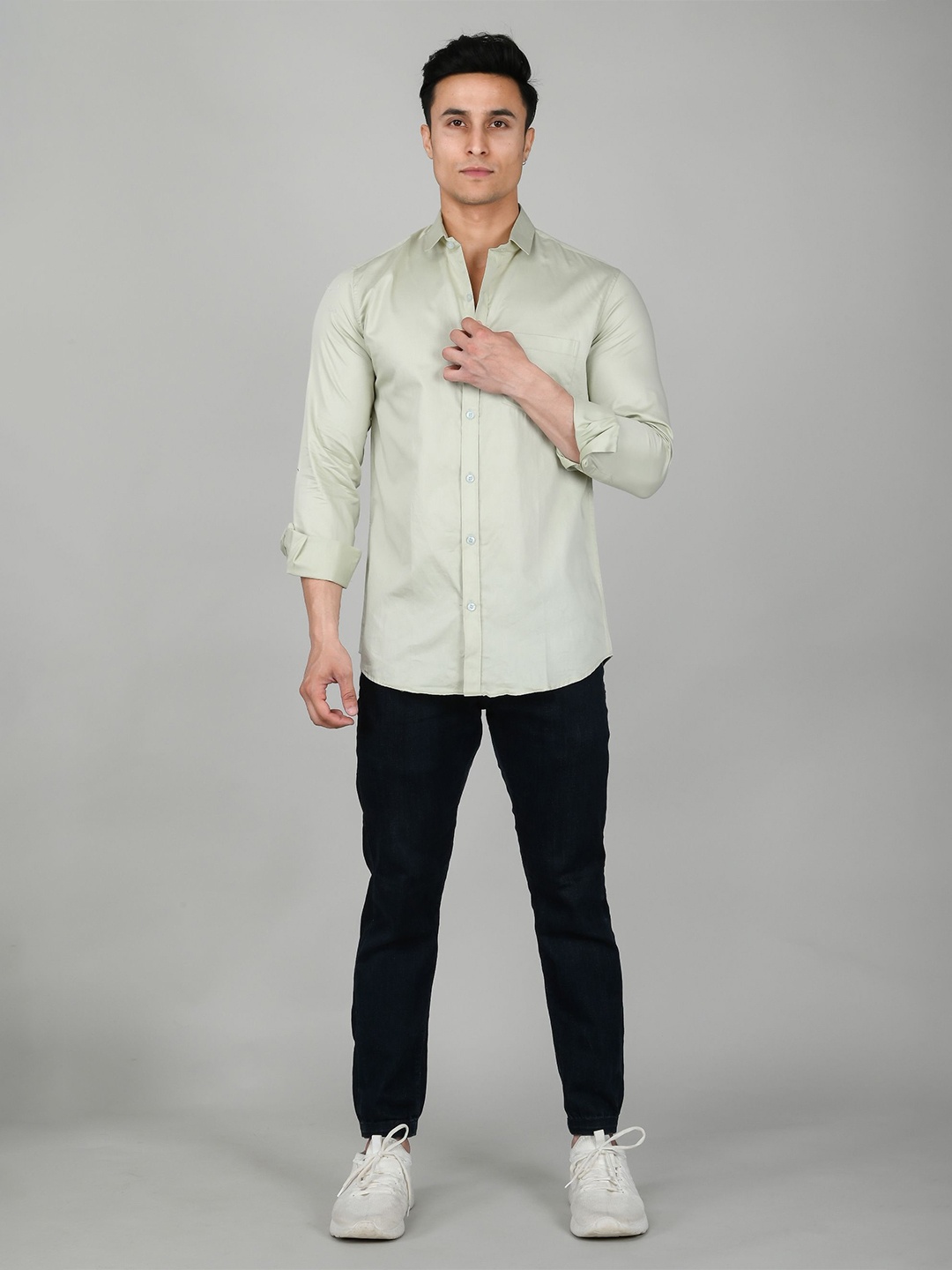 

Tanip Men Spread Collar Solid Cotton Casual Shirt, Cream