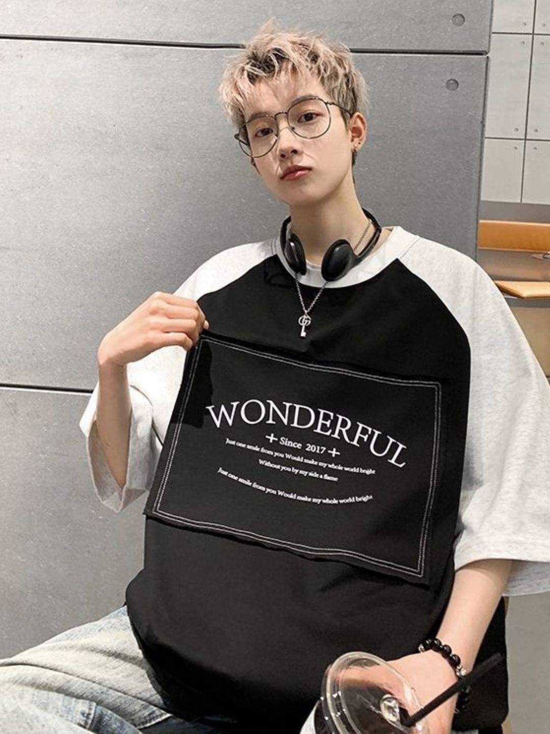 

HERE&NOW Men Typography Printed Round Neck Cotton Oversized T-shirt, Black