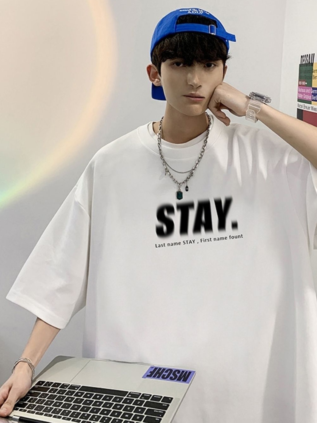 

HERE&NOW Men Typography Printed Round Neck Oversized T-shirt, White