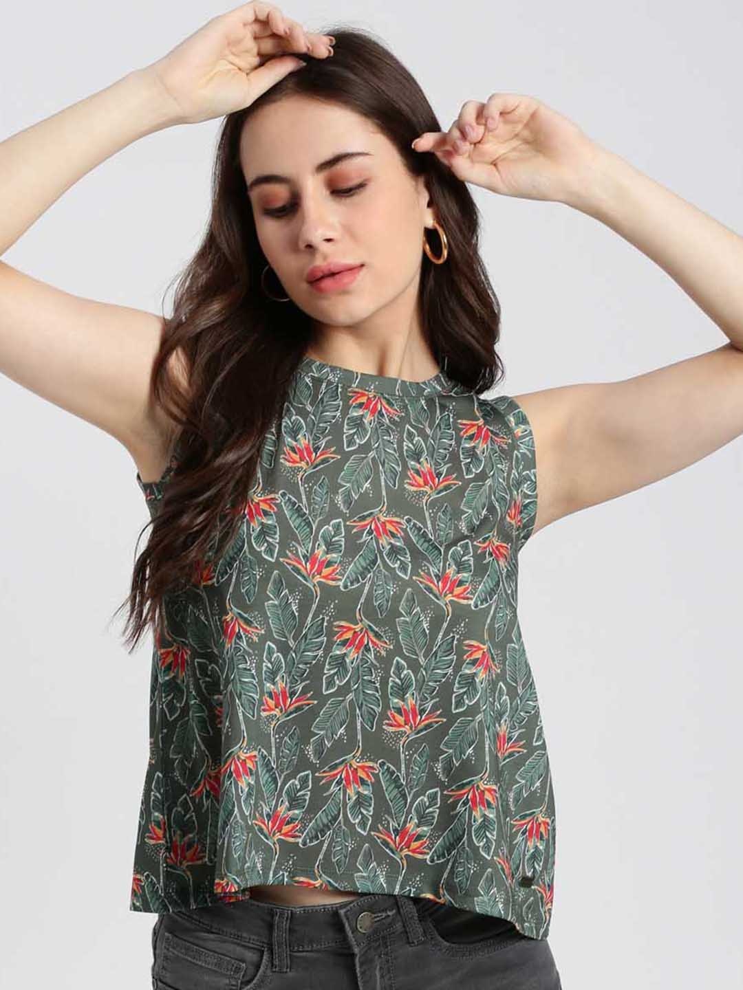 

Grit and Flair Floral Print Top, Grey