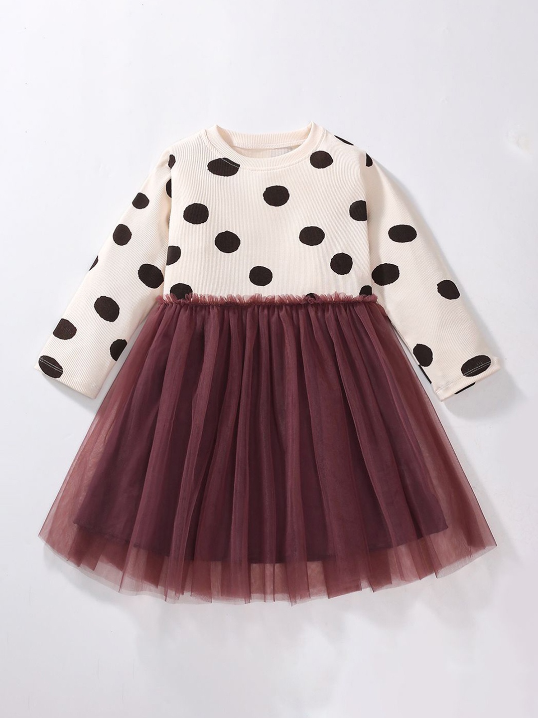 

JC SPARKLE Girls Polka Dot Printed Fit & Flare Dress, Brown