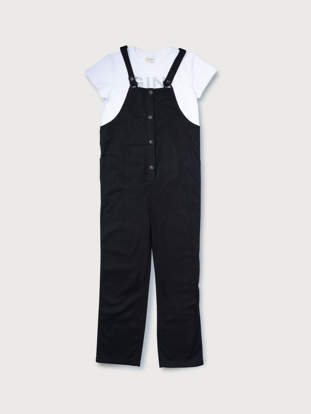 

Gini and Jony Girls Cotton Dungaree With T-Shirt, Black