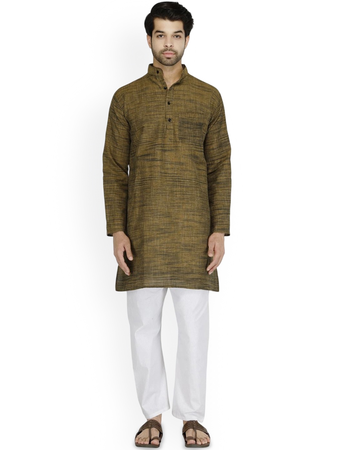 

Aaryavar Men Striped Kurta, Yellow