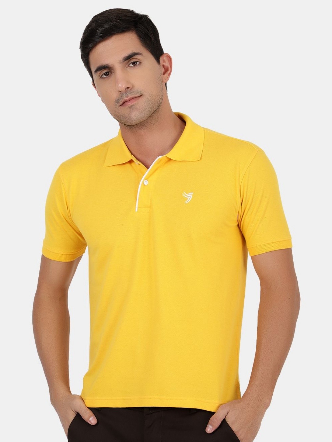 

MENTOOS Men Solid Polo Collar Cotton T-shirt, Yellow