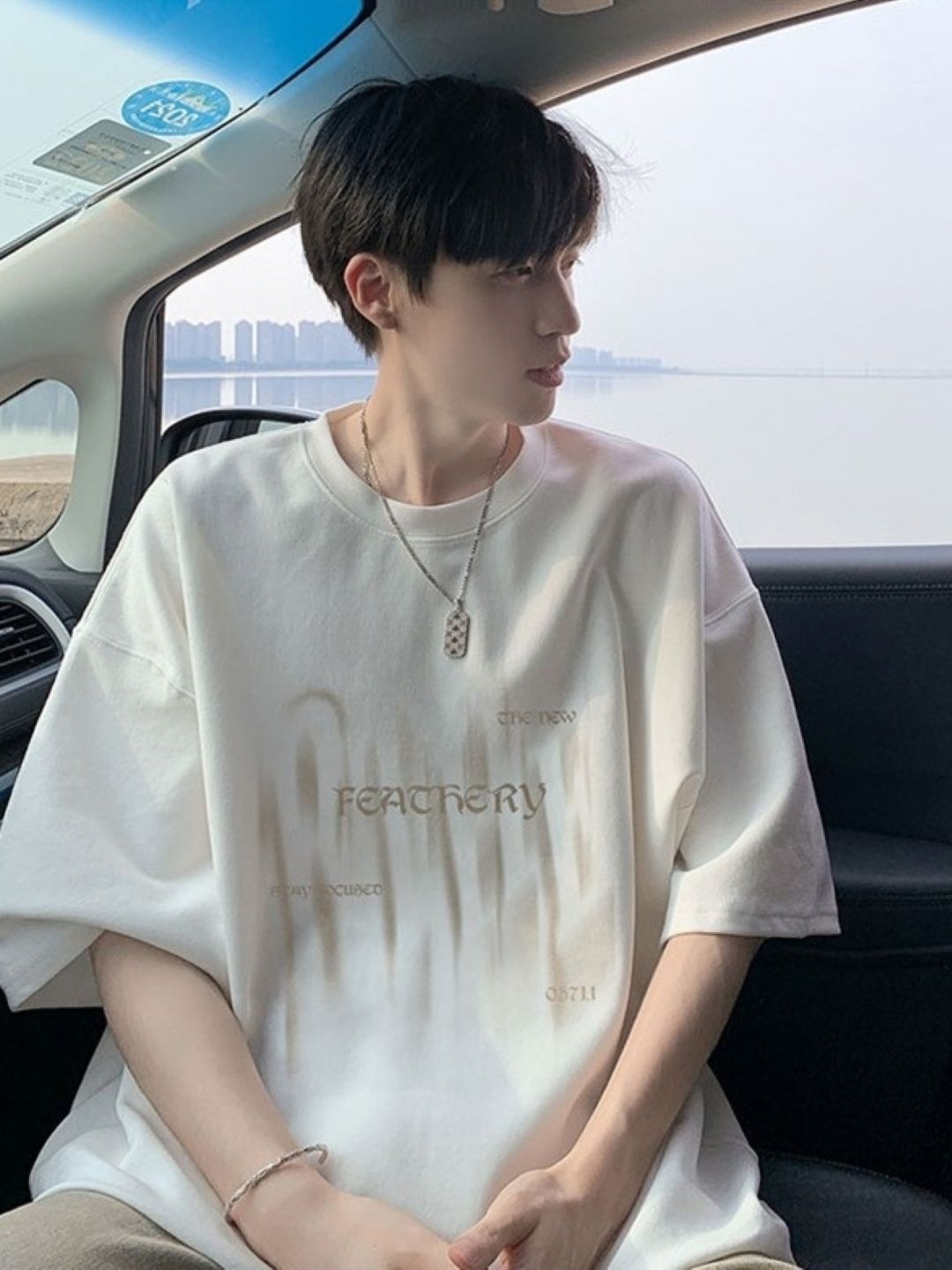

HERE&NOW Men Typography Printed Round Neck Cotton Oversized T-shirt, White