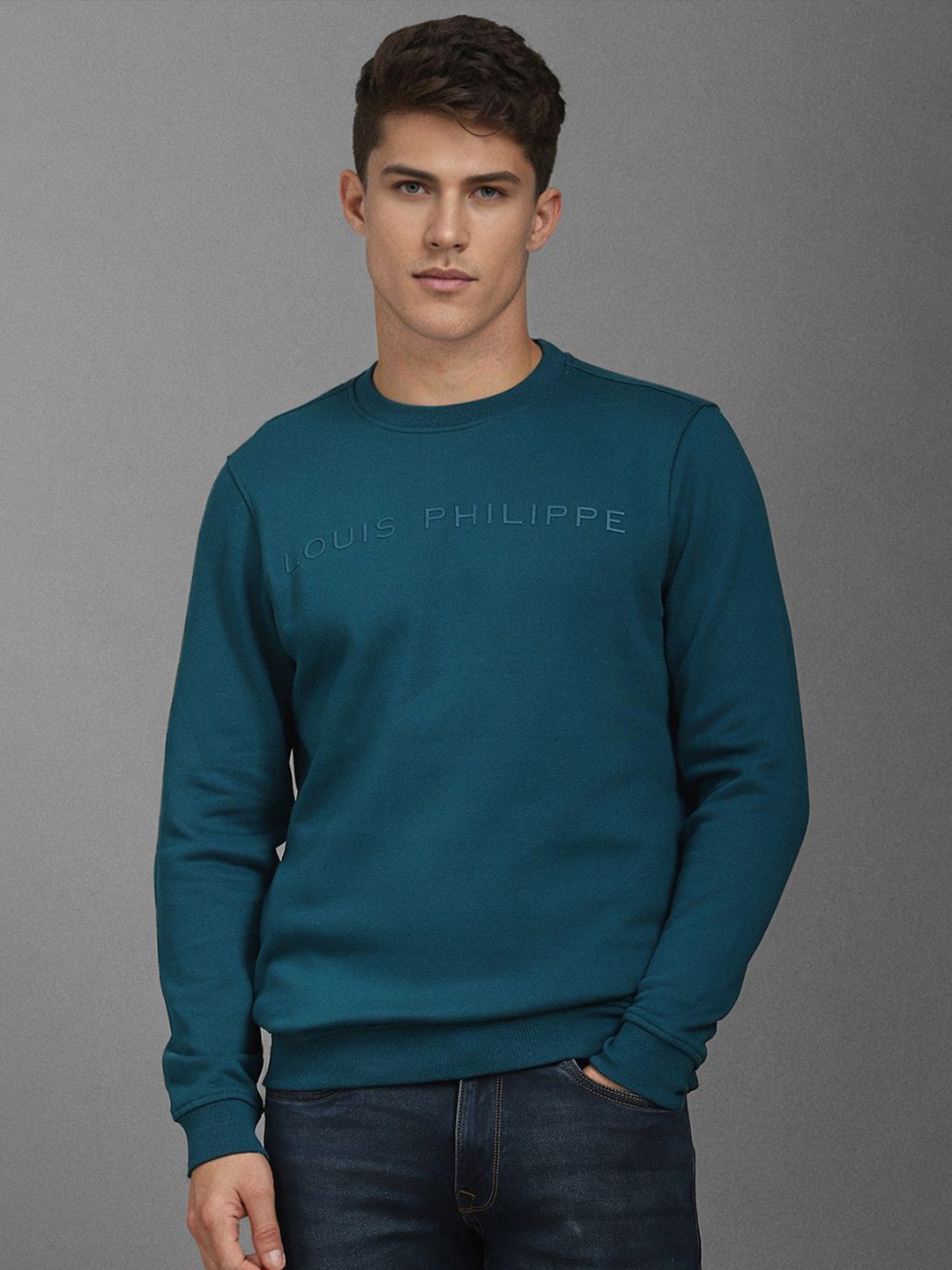 

Louis Philippe Men Cotton Brand Logo Printed Pullover Sweatshirt, Blue