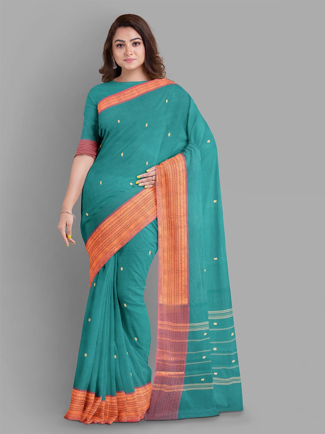 

The Chennai Silks Woven Design Zari Pure Cotton Muga Saree, Blue