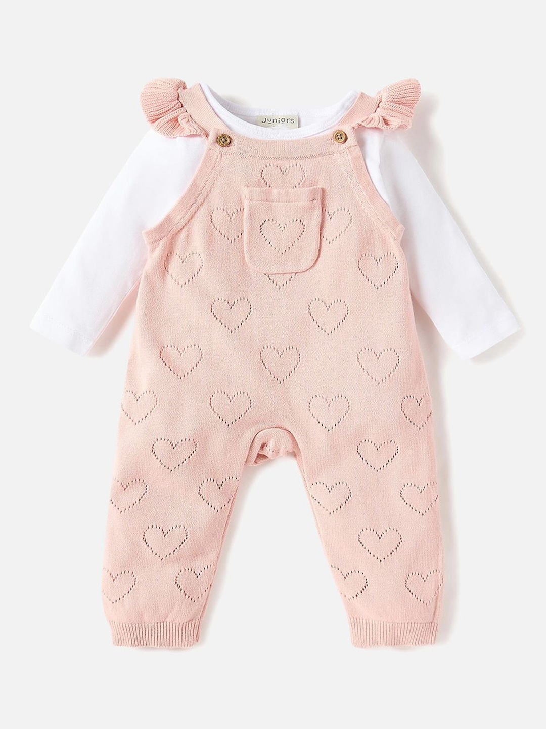 

Juniors by Babyshop Infant Girls Heart Textured Dungaree With T-Shirt, Pink