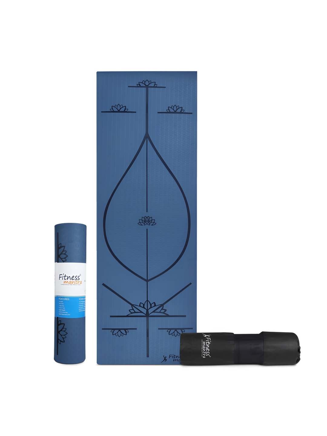 

Fitness Mantra Navy Blue TPE Body Alignment Lines Yoga Mat with Cover Bag 6mm