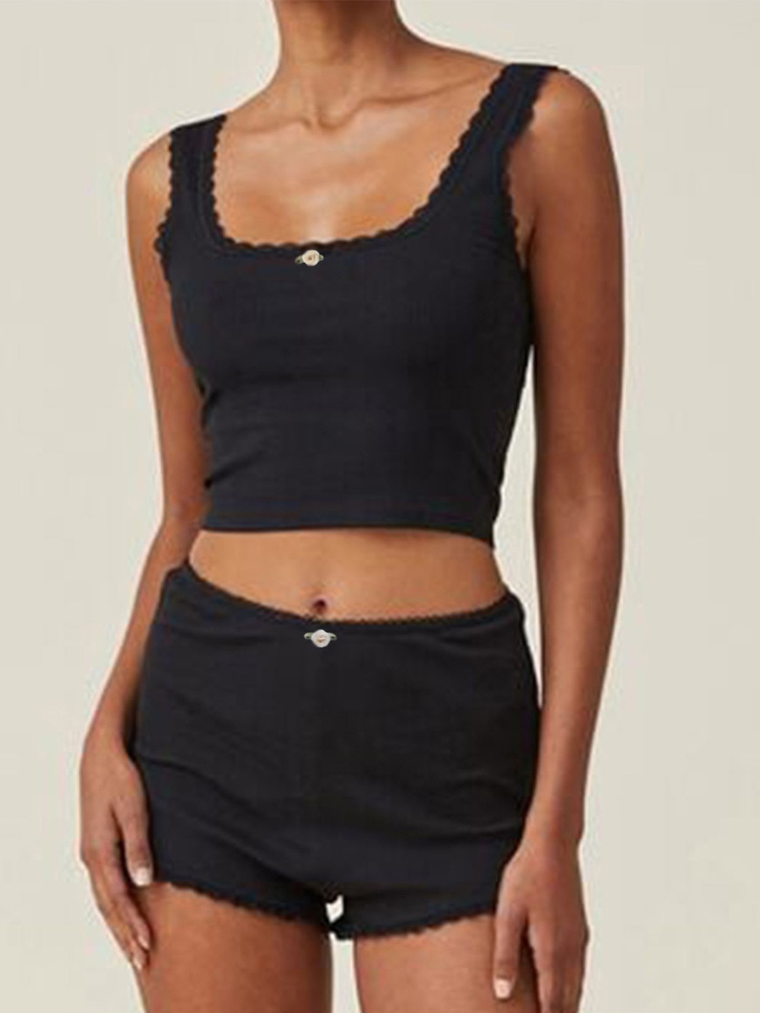 

LULU & SKY Women Shoulder Straps Cami With Shorts Night Suit, Black