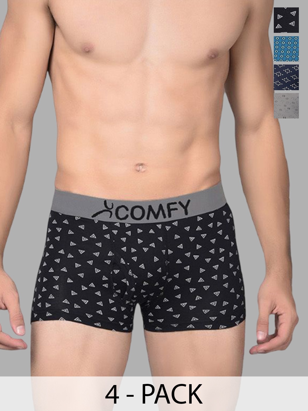 

AMUL COMFY Men Pack Of 4 Printed Trunks Comfy-Printed-Trunk-OE-4-90, Black