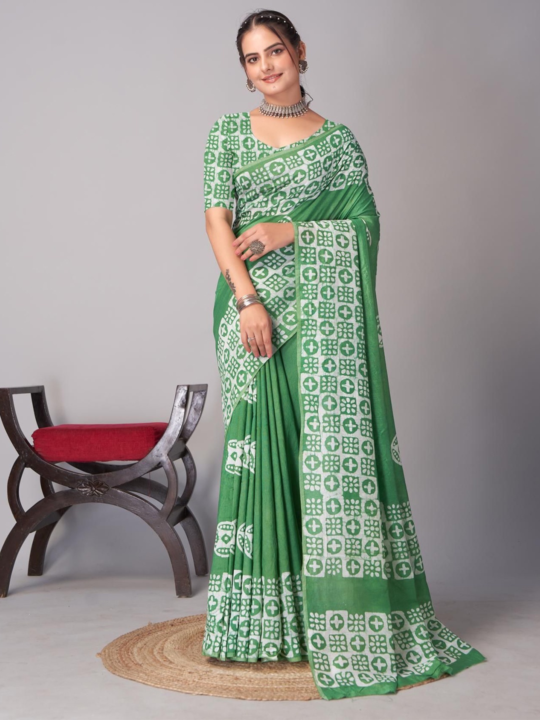 

Kalista Ethnic Motifs Chanderi Saree, Green