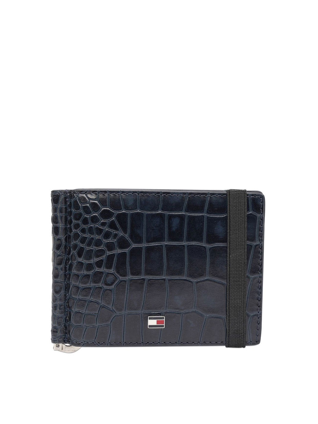 

Tommy Hilfiger Men Textured RFID Leather Money Clip, Navy blue