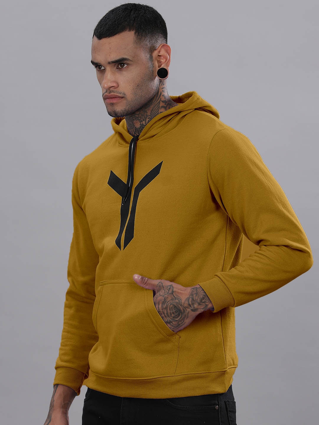 

STI Men Graphic Printed Hooded Sweatshirt, Yellow