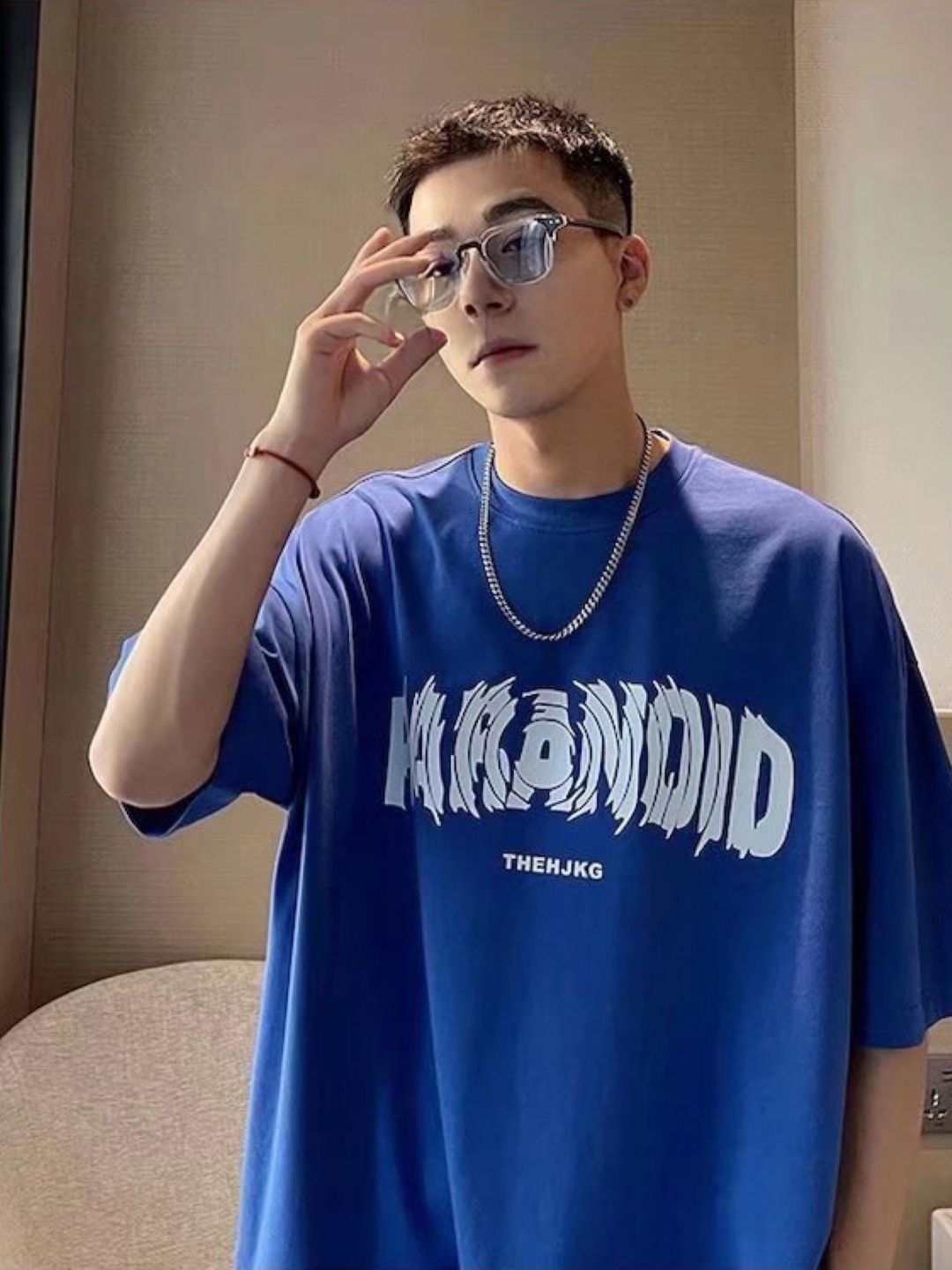 

HERE&NOW Men Typography Printed Round Neck Oversized T-shirt, Navy blue