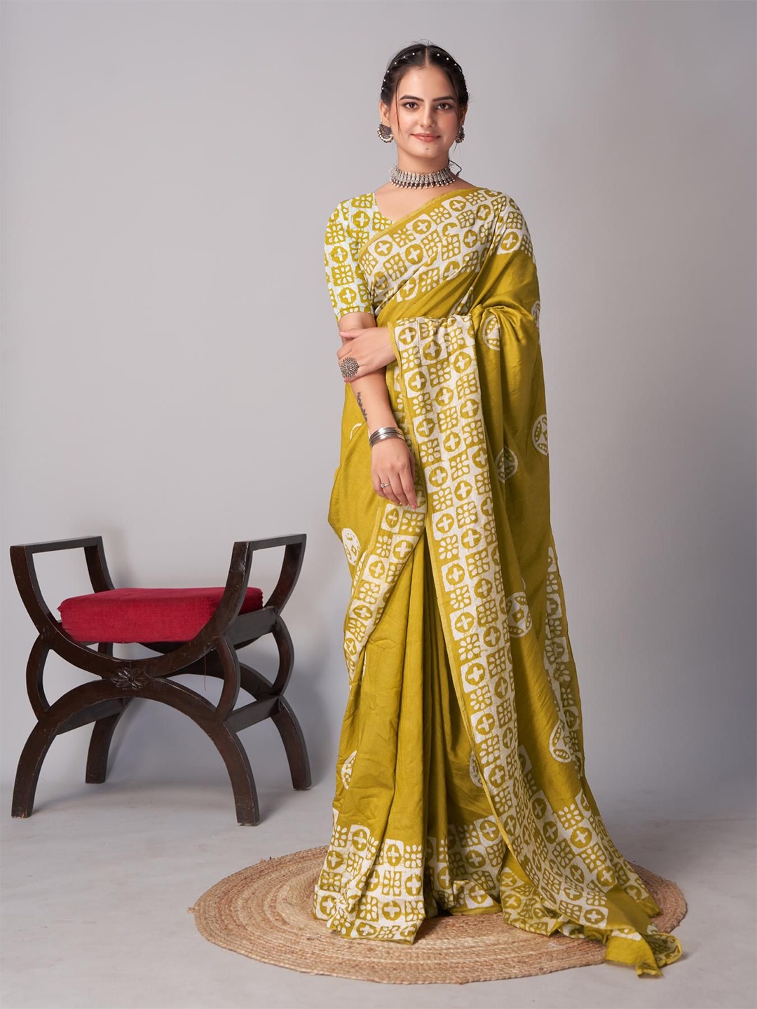 

Kalista Chanderi Printed Saree, Mustard