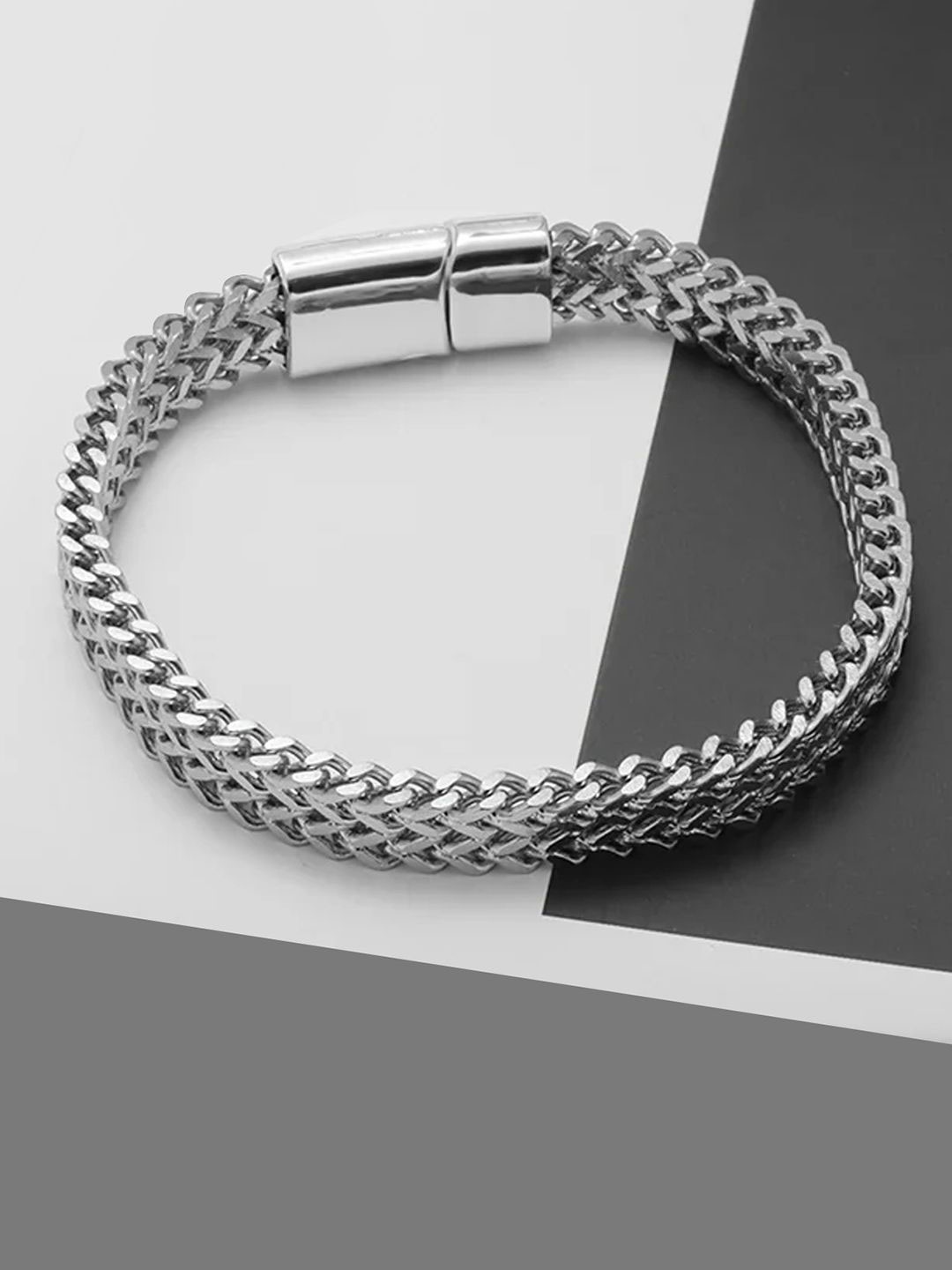 

Peora Men Stainless Steel Link Bracelet, Silver