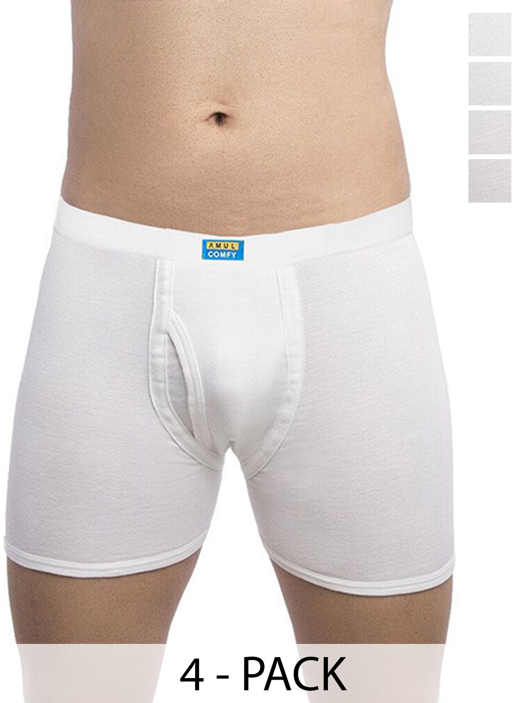 

AMUL COMFY Men Pack Of 4 Pure Cotton Trunks - Comfy-Plain-White-Trunk-IE-4-95
