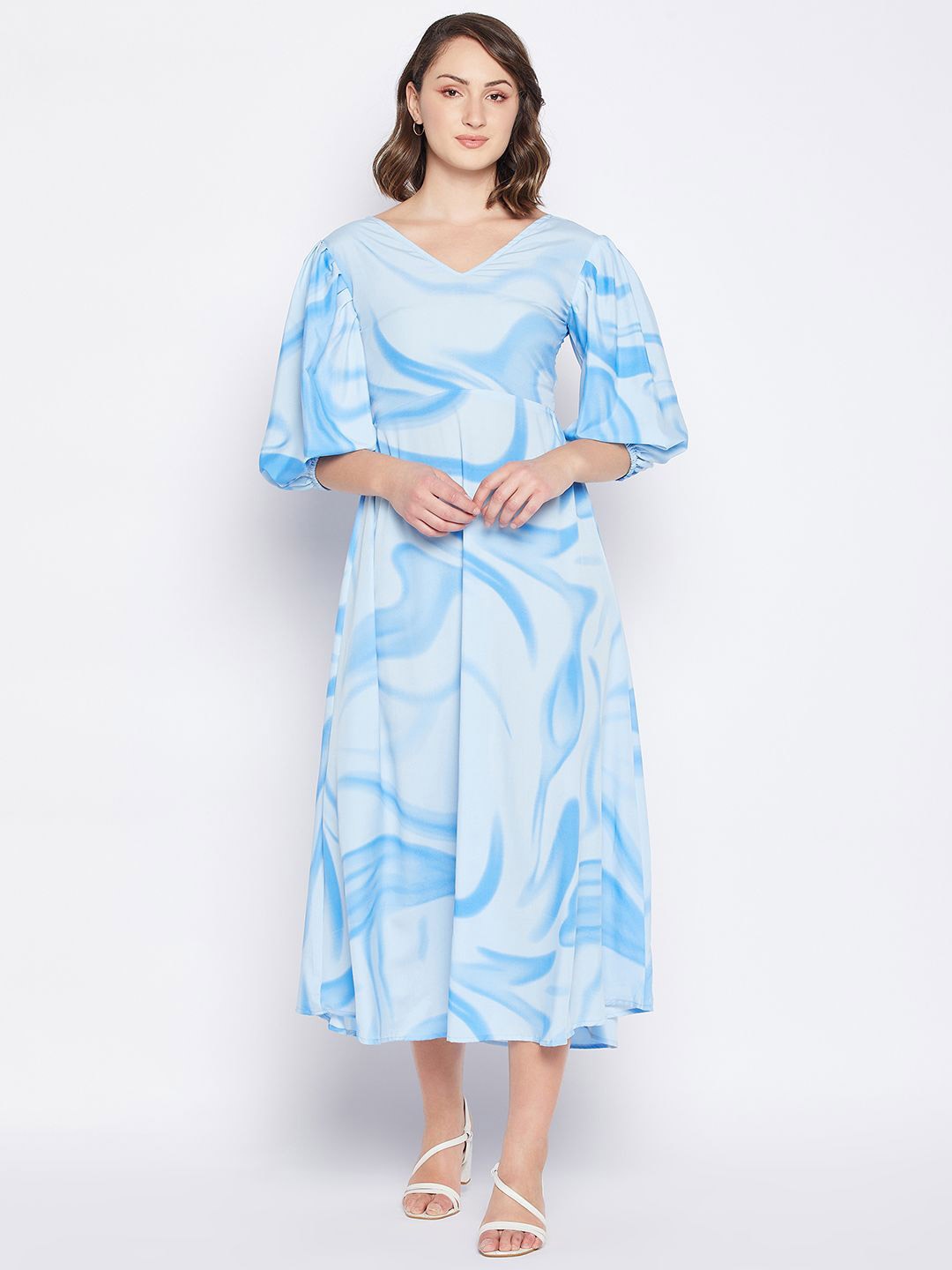 

DressBerry Women Printed Fit & Flare Midi Dress, Blue