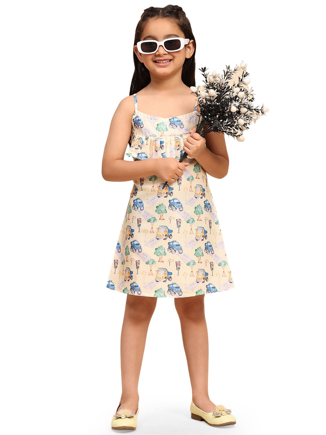 

Funny Bones Clothings Print A-Line Dress, Cream