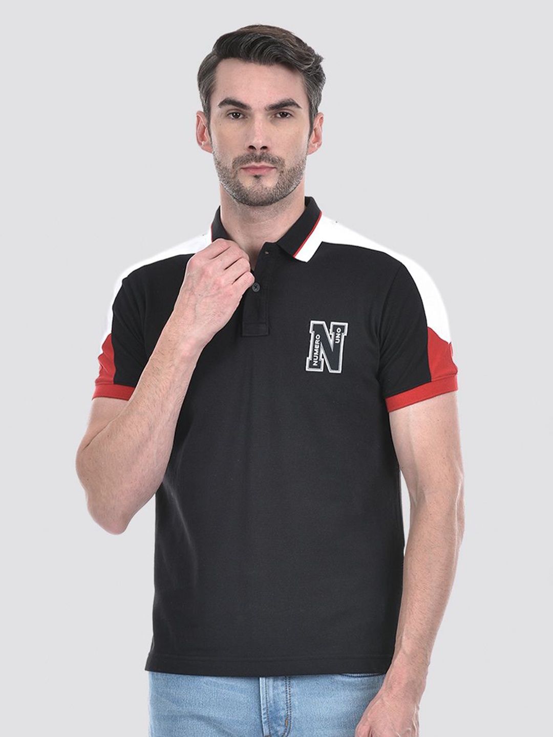 

Numero Uno Men Typography Printed Polo Collar Cotton T-shirt, Black