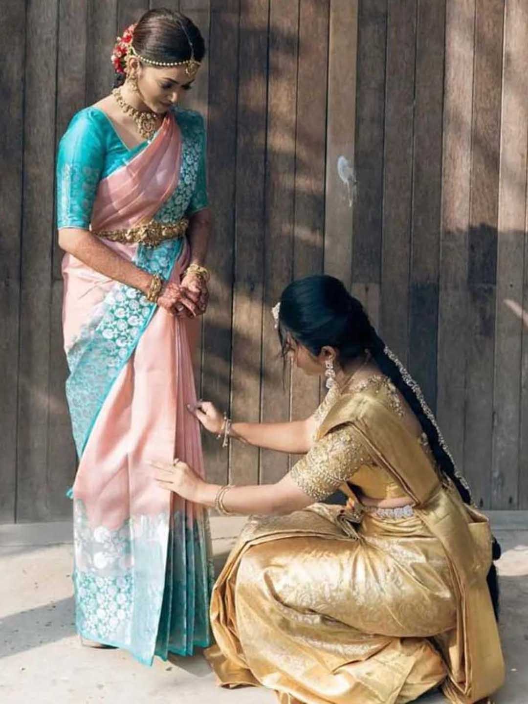 

Visit Wear Ethnic Motifs Zari Pure Silk Banarasi Saree, Peach