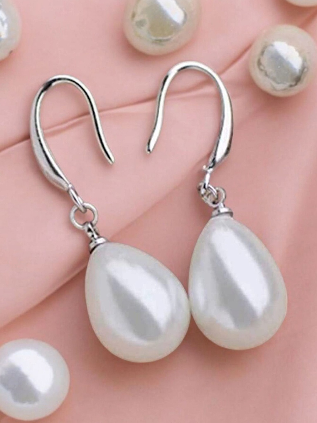 

Nilu's Collection Silver Plated Pearls Studded Contemporary Drop Earrings, White