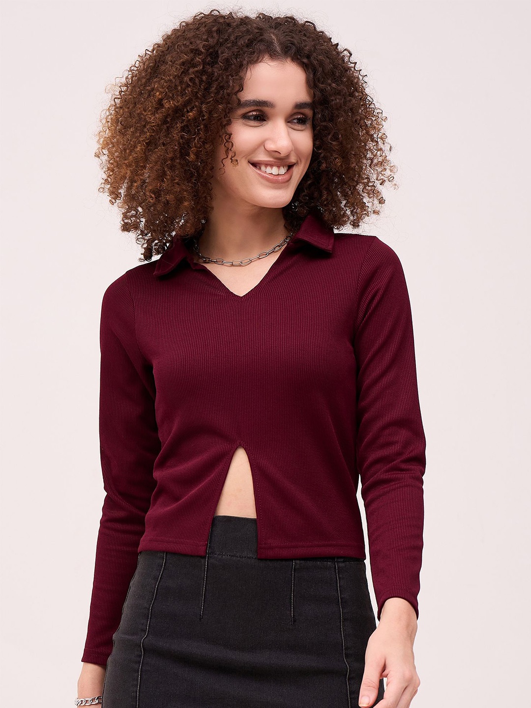 

Mayra Women Shirt Collar Top, Maroon