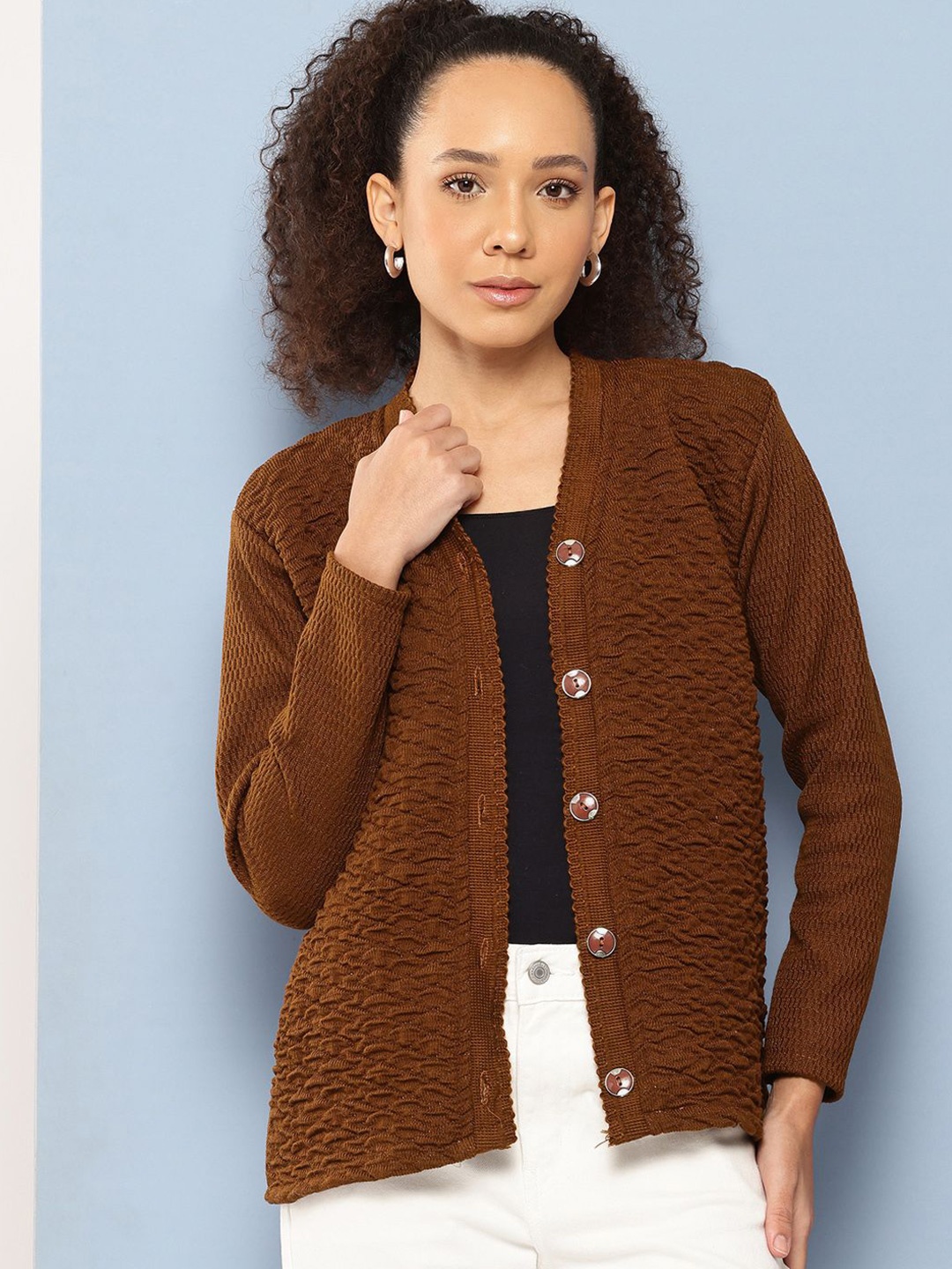 

BAESD Women Cable Knit Woollen Cardigan, Brown