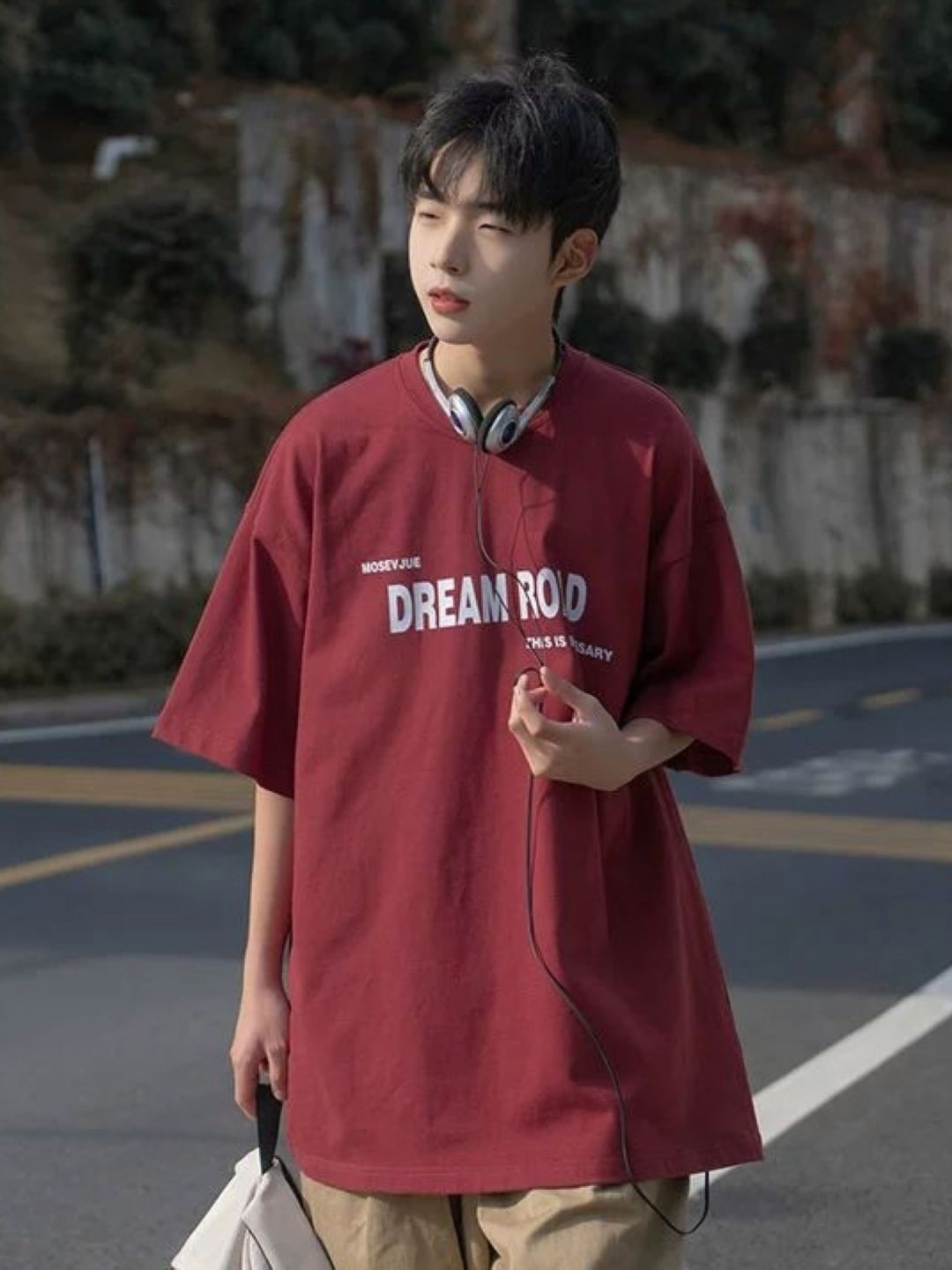 

HERE&NOW Men Typography Printed Round Neck Cotton Oversized T-shirt, Red