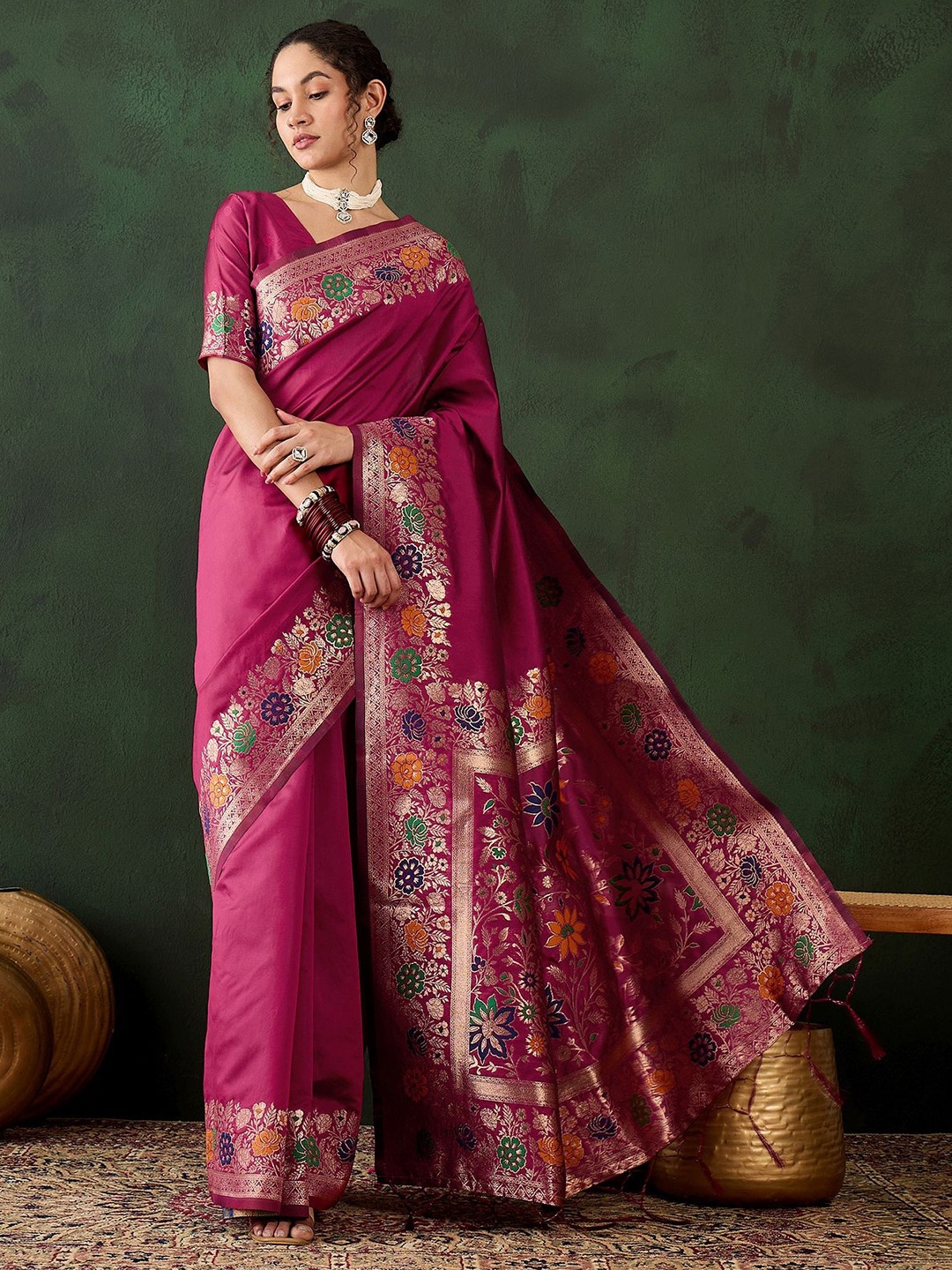 

Mitera Woven Design Zari Saree, Pink