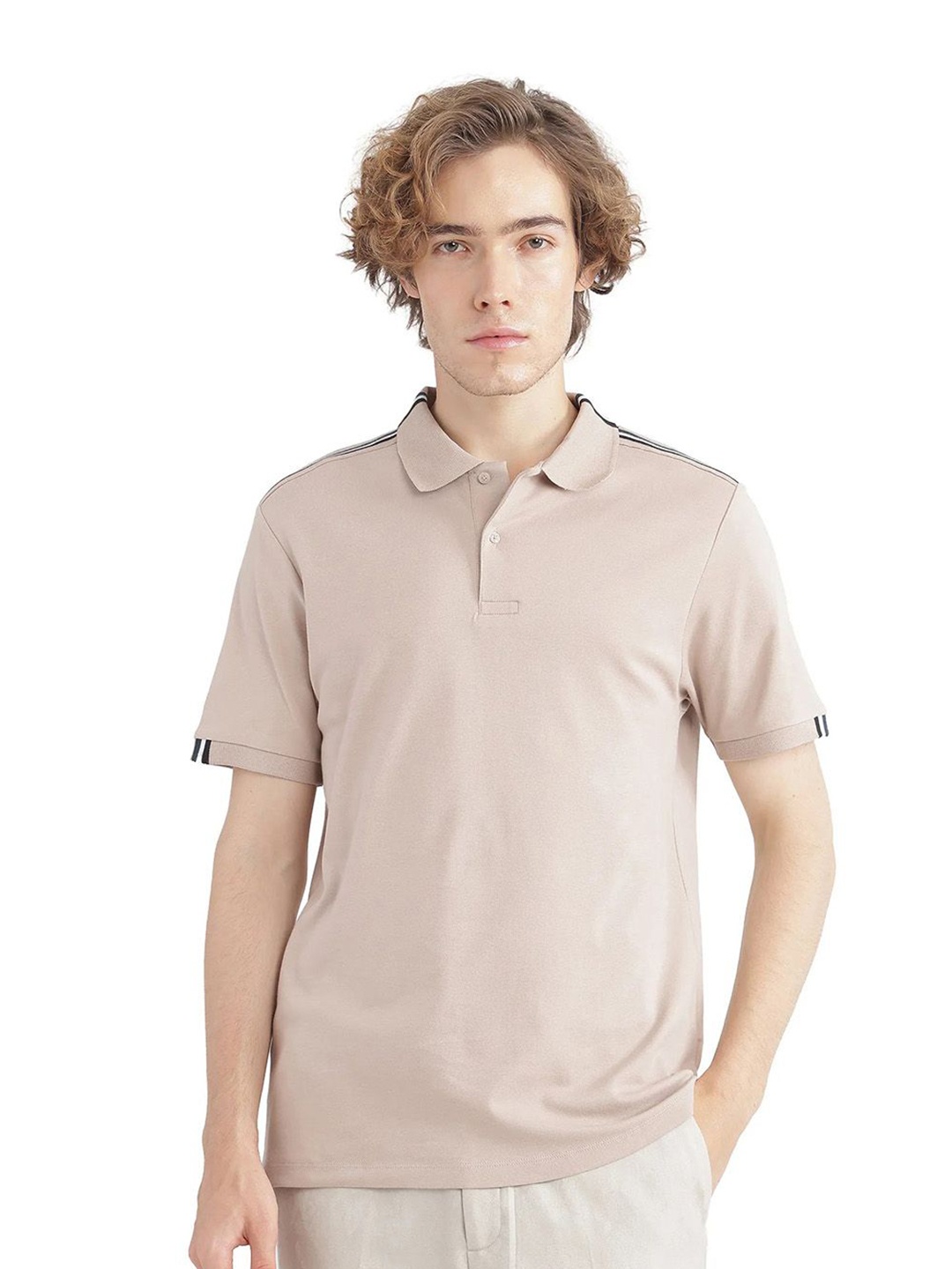 

RARE RABBIT Men Solid Polo Collar Cotton T-shirt, Beige