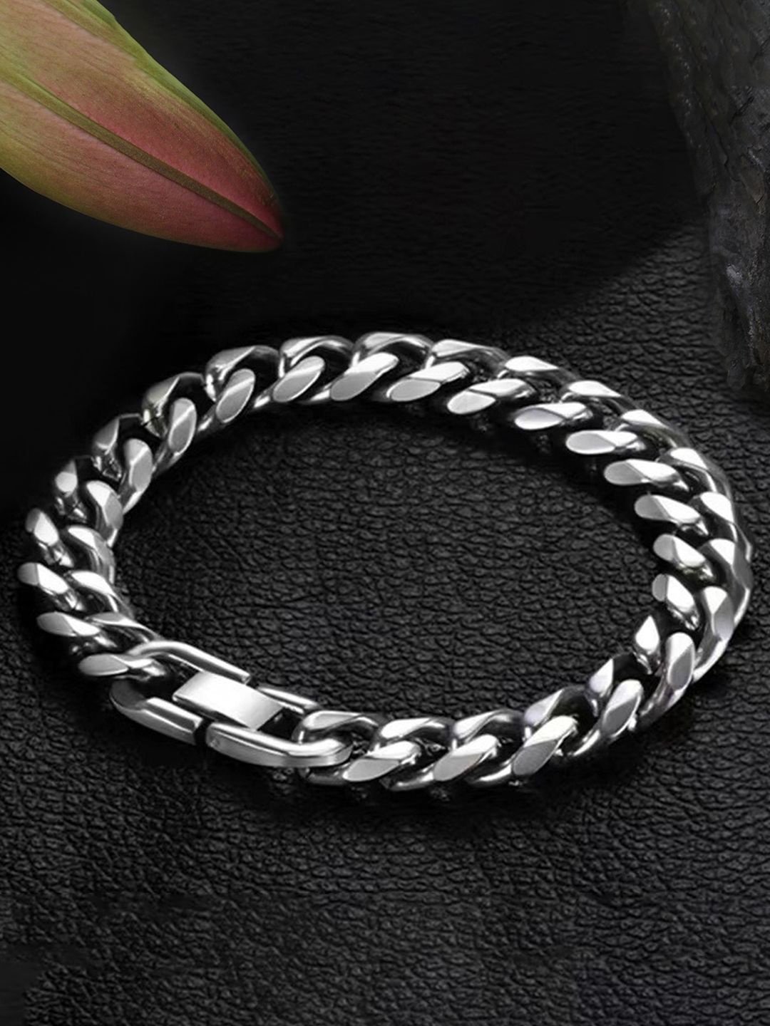 

Peora Men Stainless Steel Link Bracelet, Silver