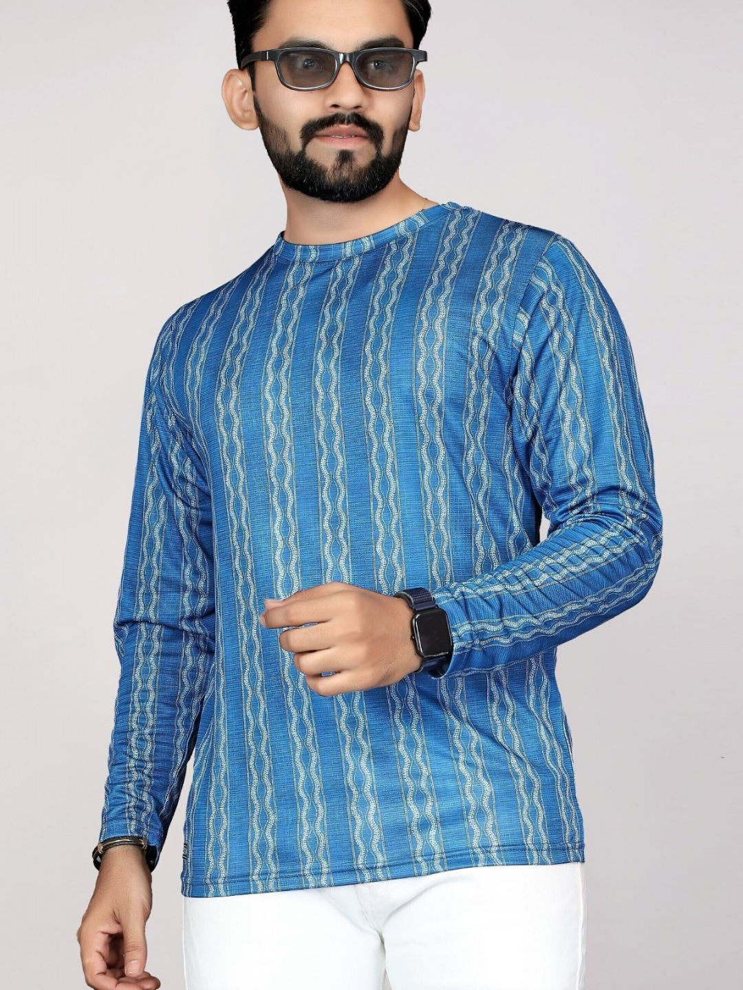 

STI Men Striped Round Neck T-shirt, Blue