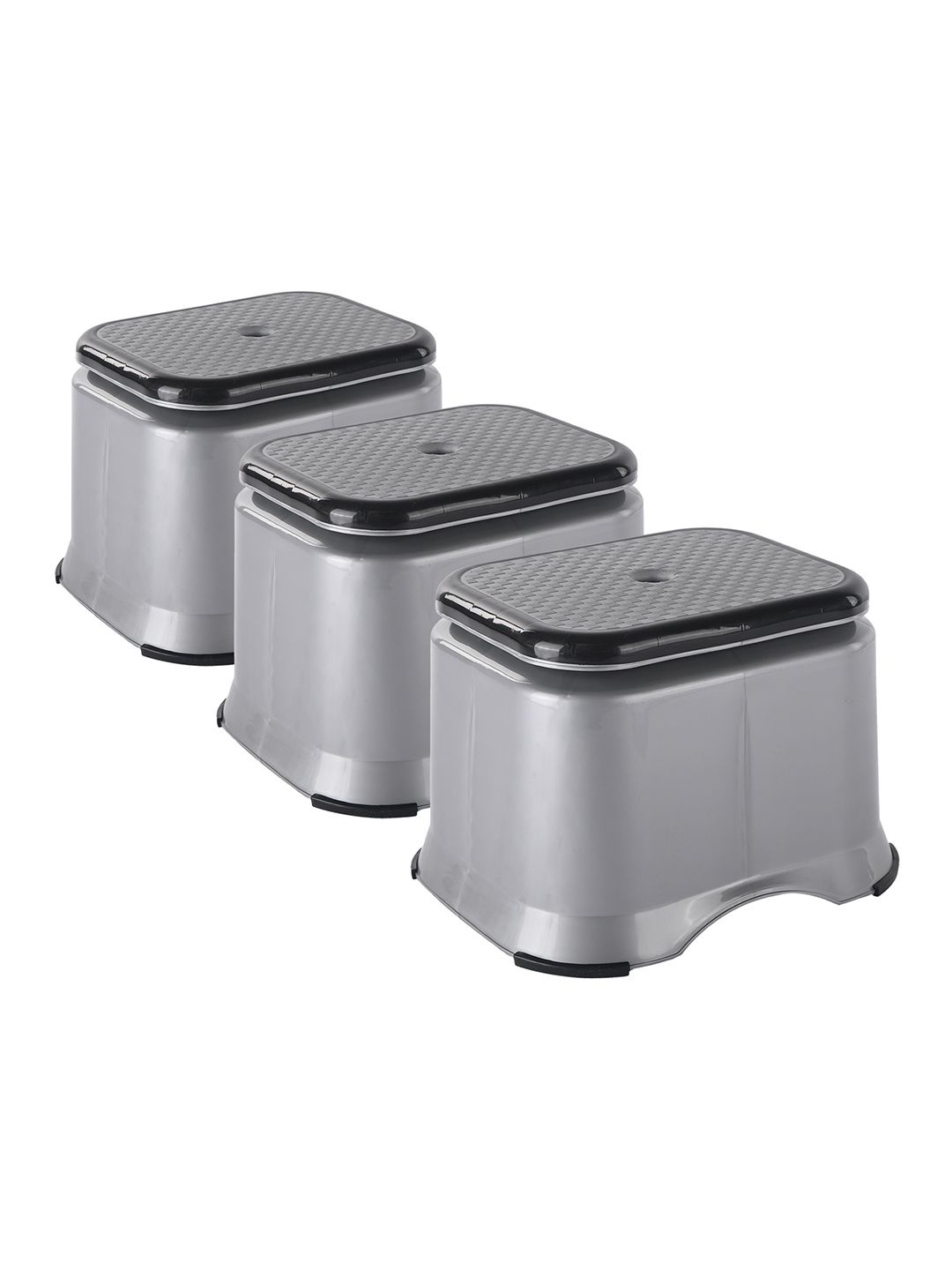 

Kuber Industries Grey & Black 3 Pieces Anti-Slip Bathroom Stools