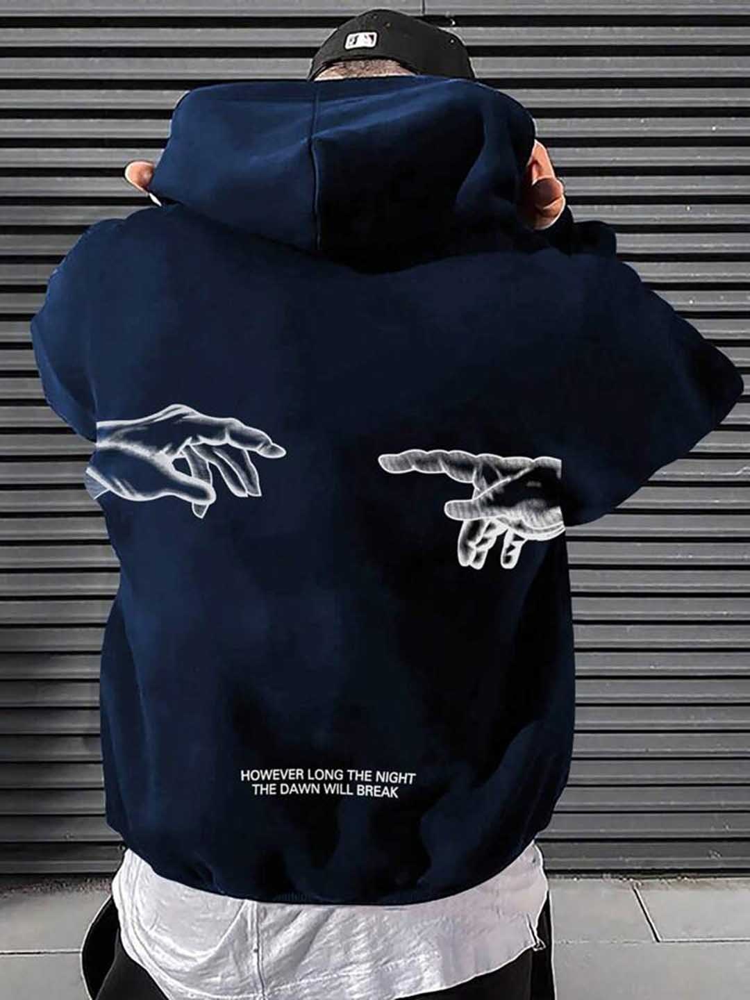 

SAAHASAM Women Printed Hooded Sweatshirt, Blue