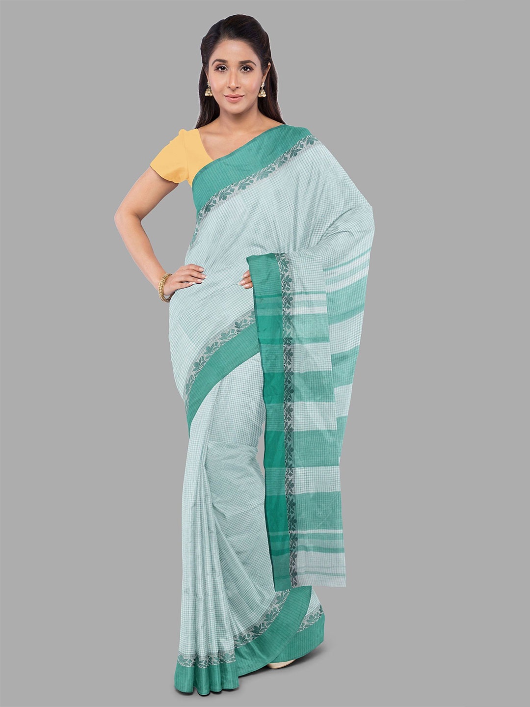 

The Chennai Silks Checked Pure Cotton Taant Saree, White