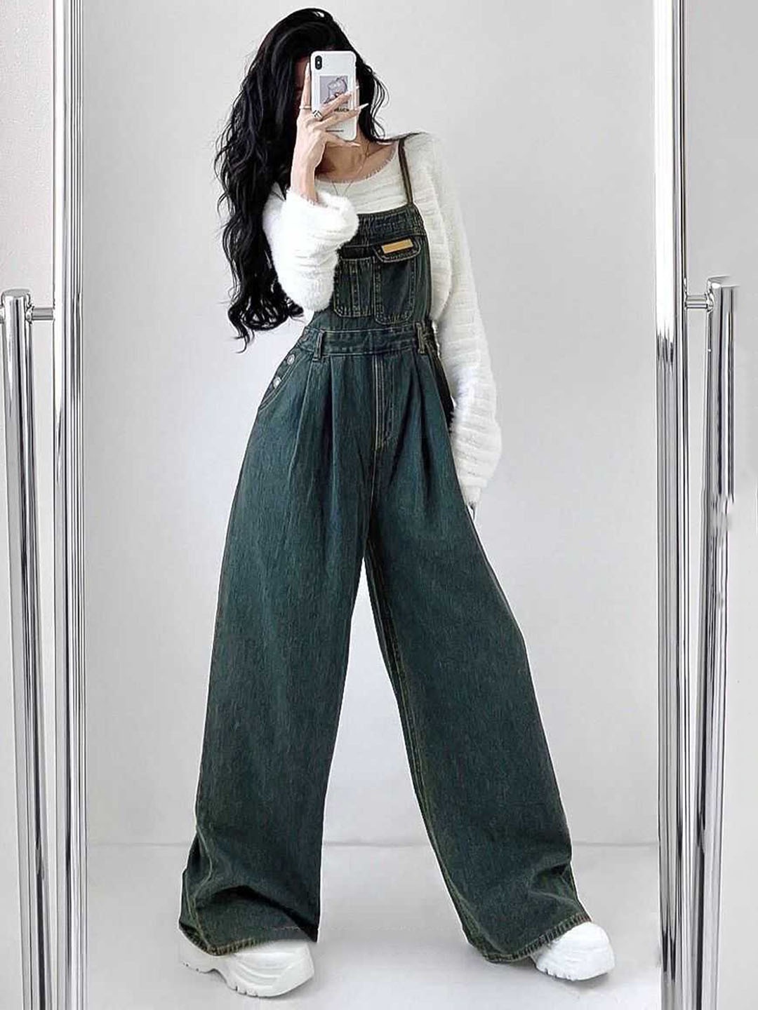 

LULU & SKY Women Denim Wide Legged Dungaree, Blue