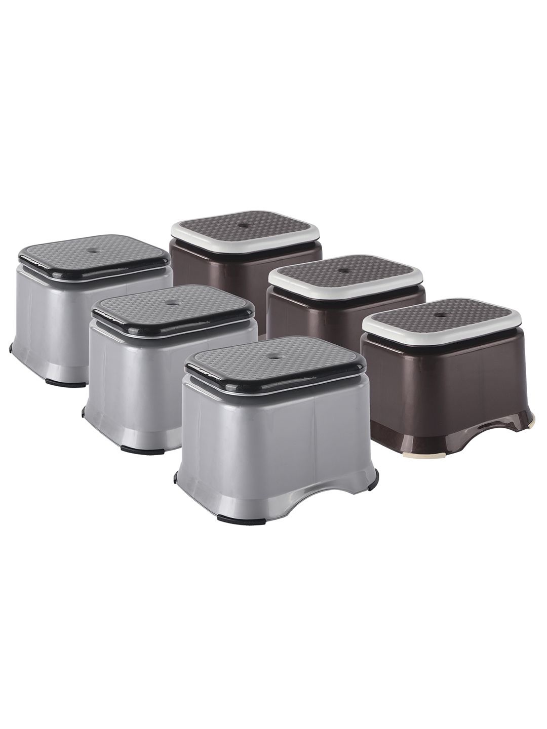 

Kuber Industries Grey & Brown 6 Pieces Anti-Slip Bathroom Stools