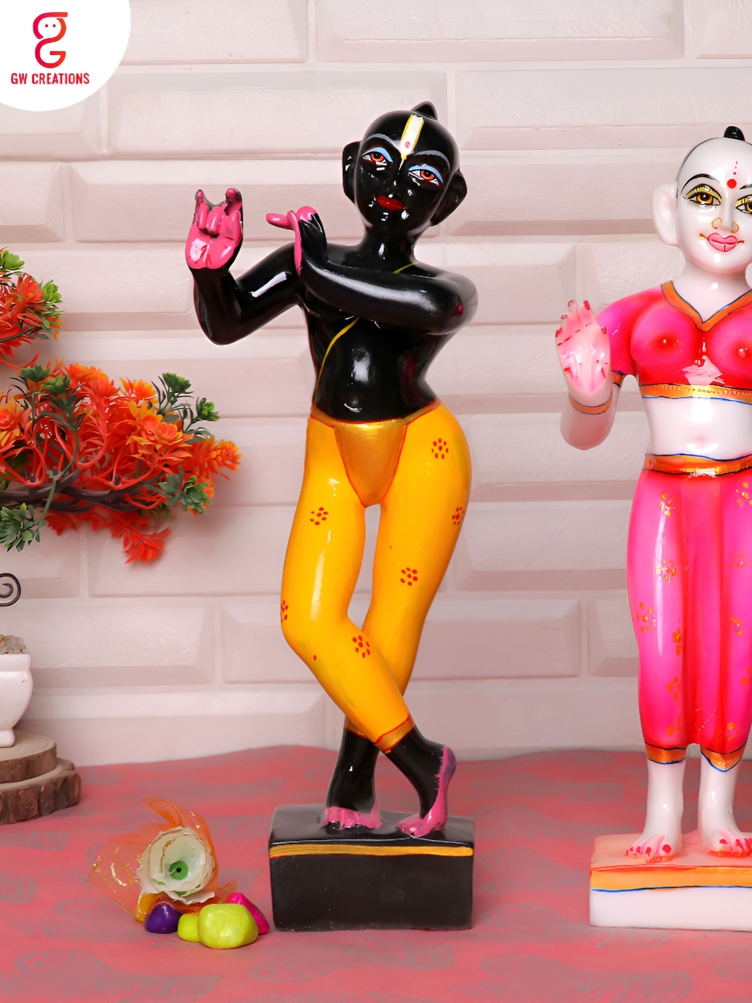 

GW CREATIONS Black & Pink Radha Krishna Exquisite Marble Religious Idol Showpiece