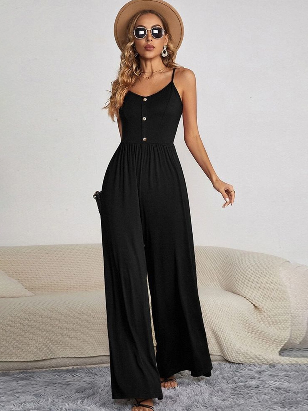 

LULU & SKY Women Shoulder Straps Basic Jumpsuit, Black