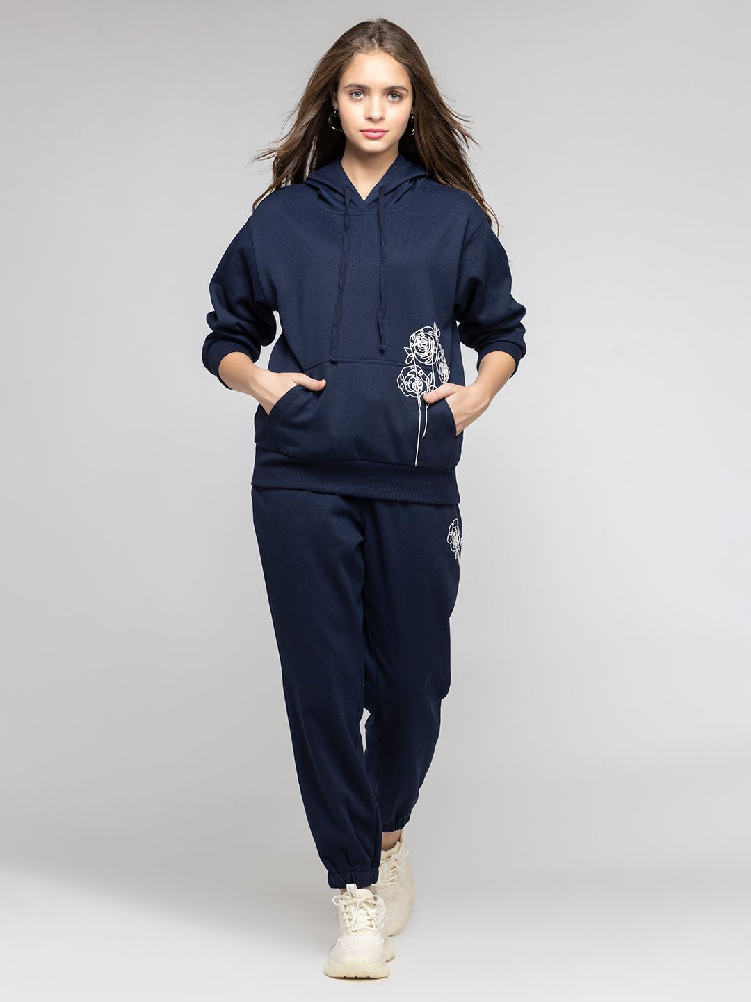 

SHAYE Printed Hooded Long Sleeves Sweatshirt With Jogger, Navy blue