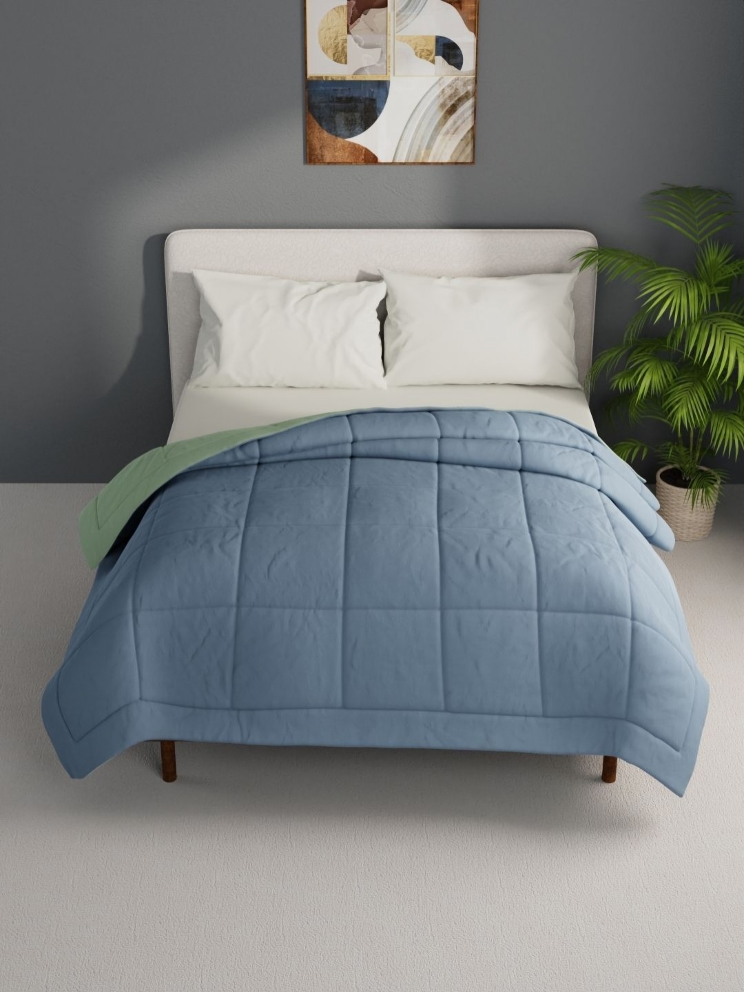 

BIANCA Blue & Olive Green Microfiber AC Room Double Bed Comforter