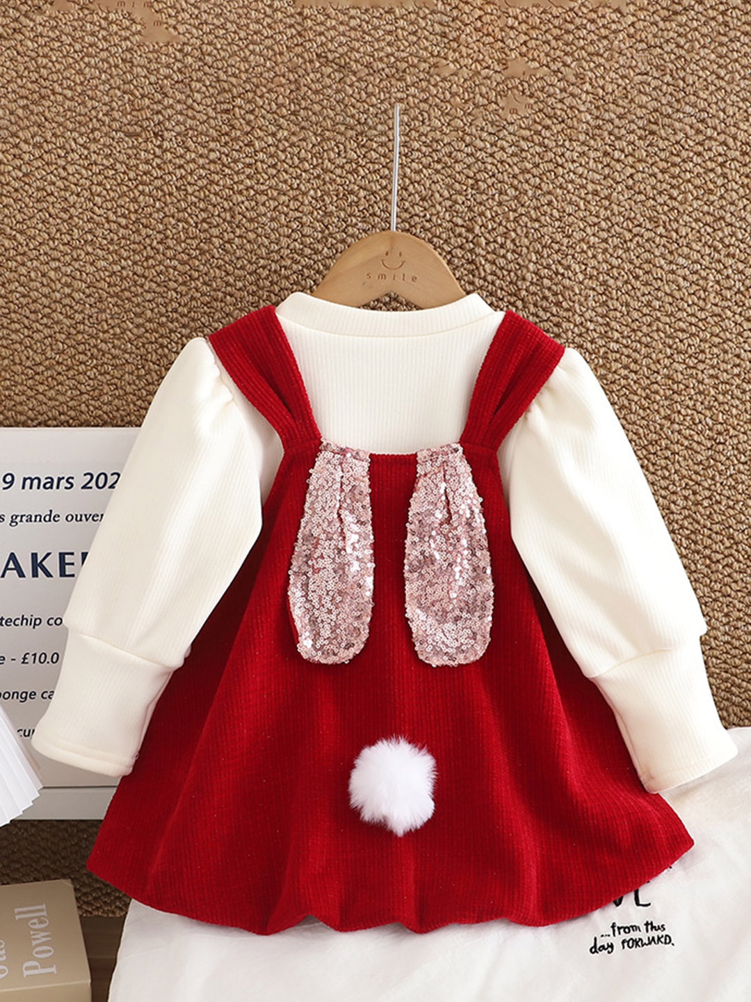 

YK Girls Cuffed Sleeves Pinafore Dress, Red