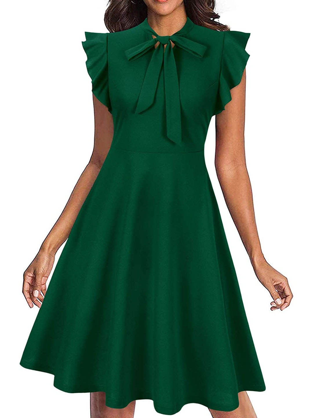 

Samsara Couture Tie-Up Neck Ruffled Fit & Flare Midi Dress, Green