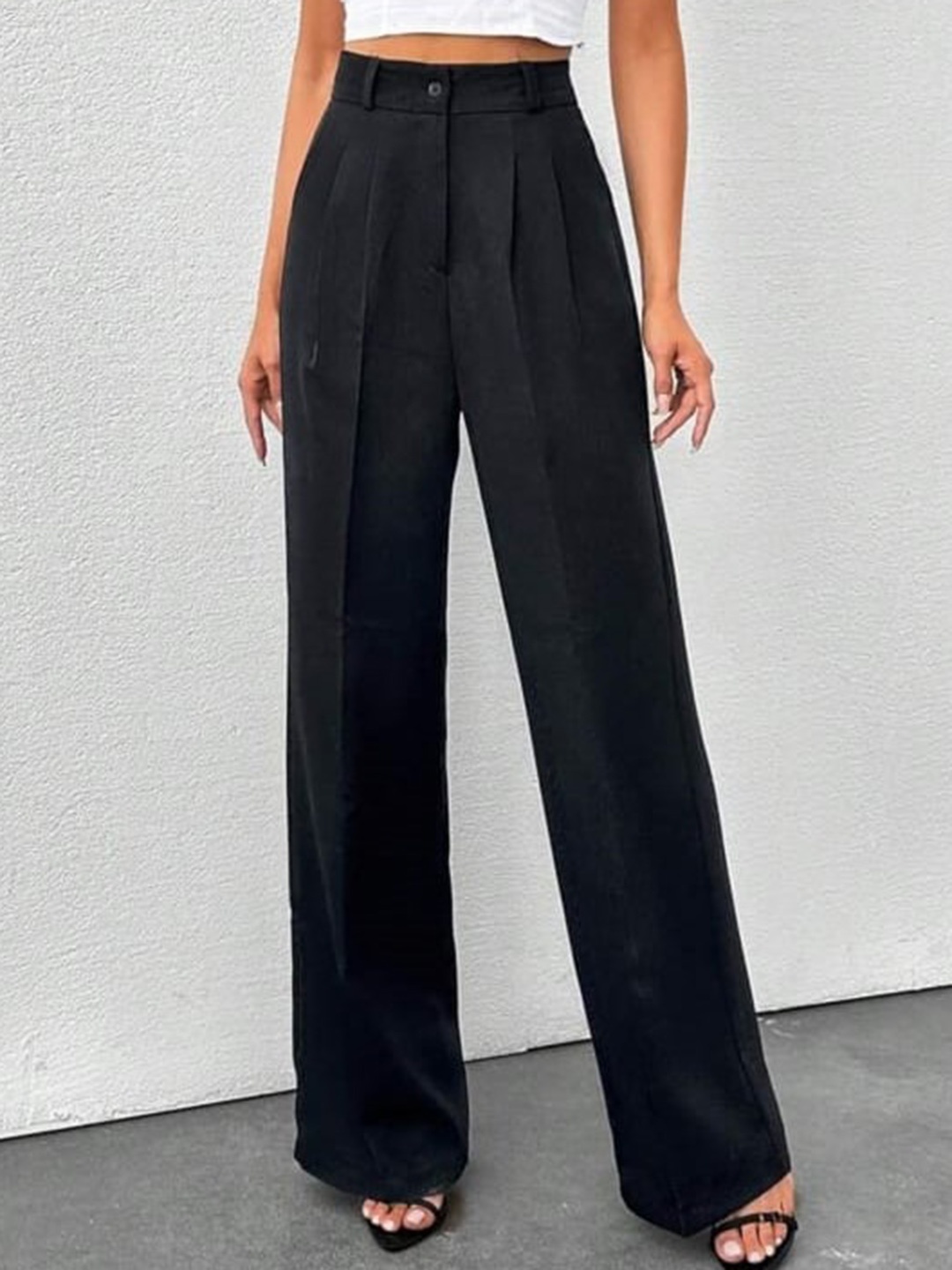 

BROADSTAR Women Smart High-Rise Easy Wash Pleated Korean Pants, Black
