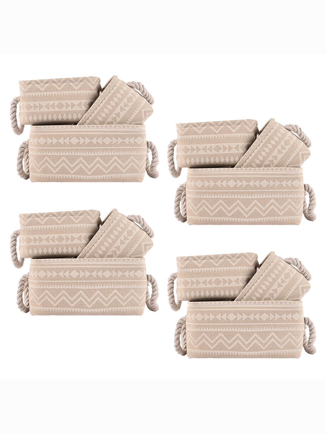 

Kuber Industries Beige & White 12 Pieces Printed Cotton and Linen Tote Basket Organisers