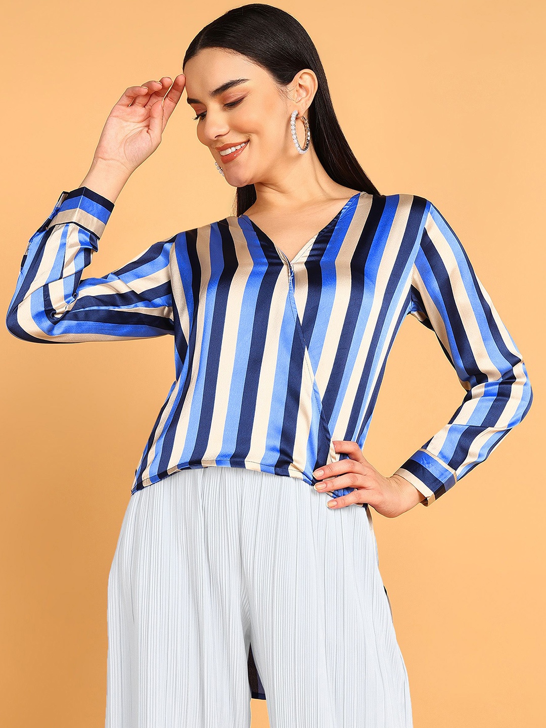 

DressBerry Women Striped Shirt Style Top, Blue