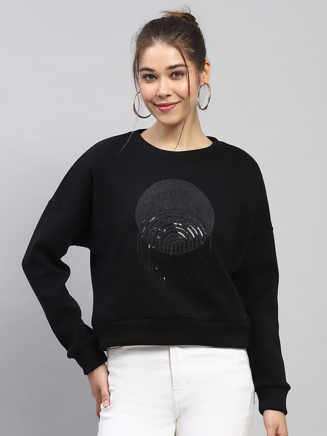 

Monte Carlo Women Embellished Sequinned Sweatshirt, Black